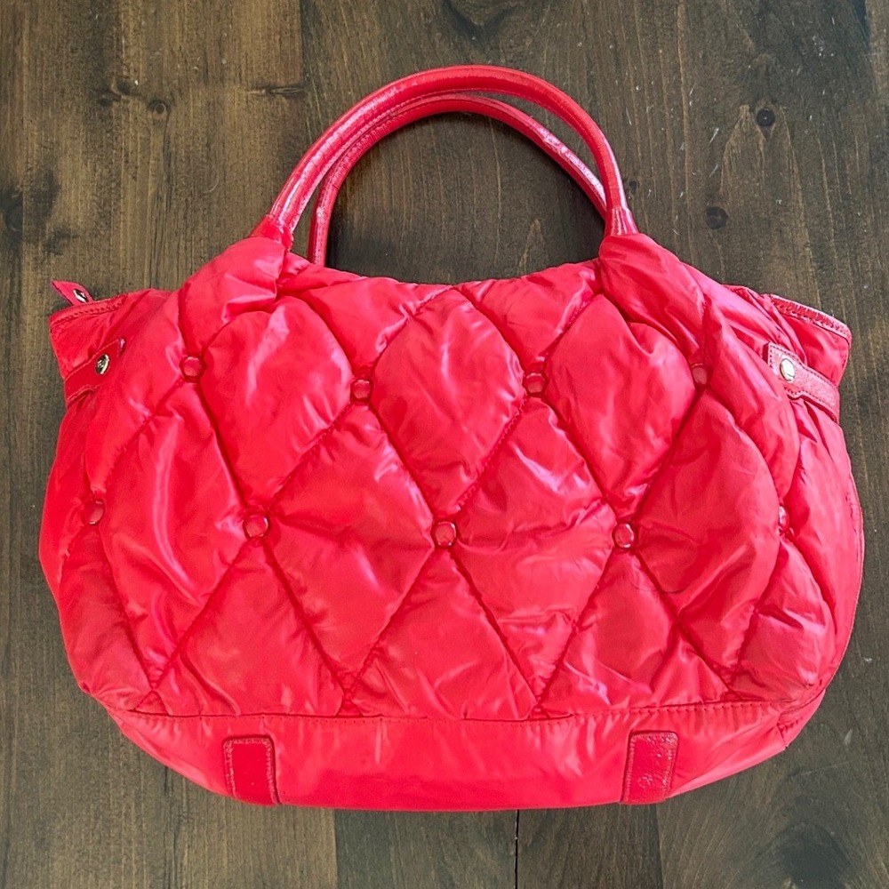 Kate Spade Quilted Puffer Tote Bag Large Red Diamond Stitch Nylon Streetwear - Picture 3 of 16